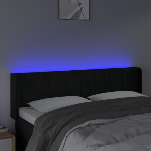 Sengegavl med LED-lys i fløjl 147 x 16 x 78/88 cm - sort