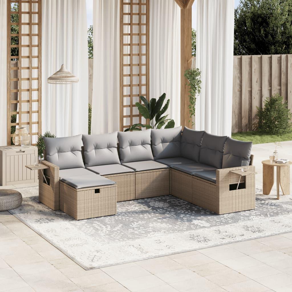 Havesofasæt 8 Dele Med Hynder Polyrattan Beige - beige og grå / Uden bord