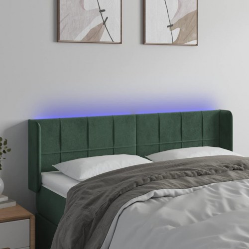 Sengegavl med LED-lys i fløjl - mørkegrøn, 147 x 16 x 78/88 cm