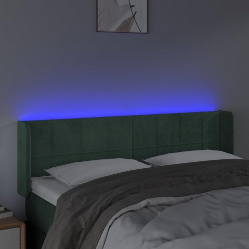 Sengegavl med LED-lys i fløjl - mørkegrøn, 147 x 16 x 78/88 cm