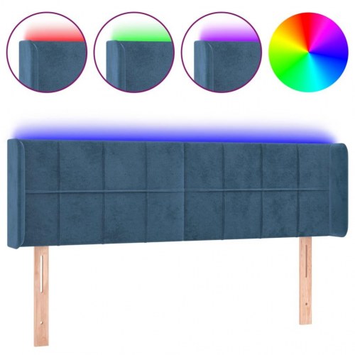 Sengegavl med LED-lys i fløjl - mørkeblå, 147 x 16 x 78/88 cm