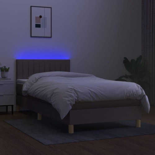 Kontinentalseng med LED-lys 80×200 cm - stof, gråbrun
