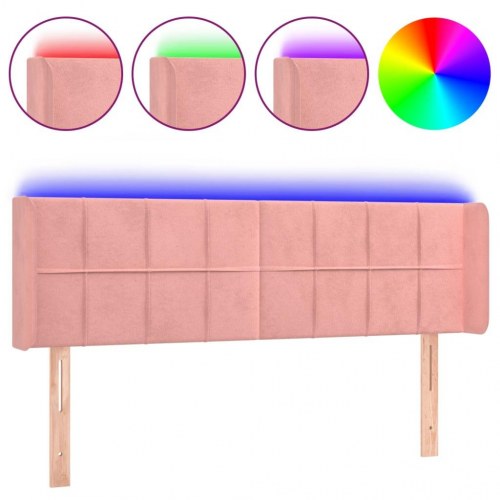 Sengegavl med LED-lys i fløjl 147 x 16 x 78/88 cm - lyserød
