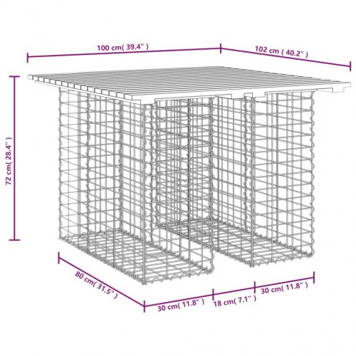 Havebord i gabiondesign 100 × 102 × 72 cm - massivt Douglas-træ