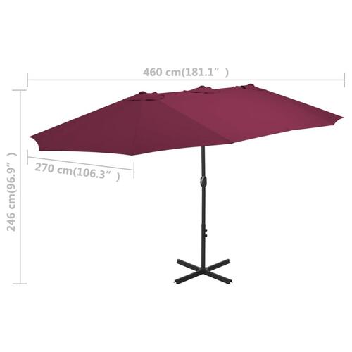 Parasol 460x270 cm aluminiumsstang bordeauxrød