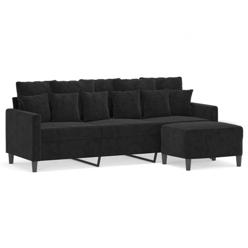 3-personers sofa med fodskammel - 180 cm velour, sort