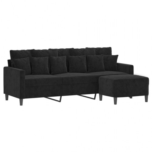 3-personers sofa med fodskammel - 180 cm velour, sort