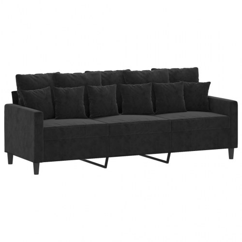 3-personers sofa med fodskammel - 180 cm velour, sort