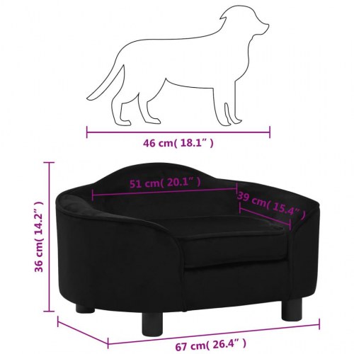 Hundesofa i plys 67 x 47 x 36 cm - sort hundeseng