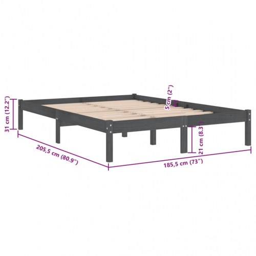 Sengestel 180x200 cm Super King massivt fyrretræ grå