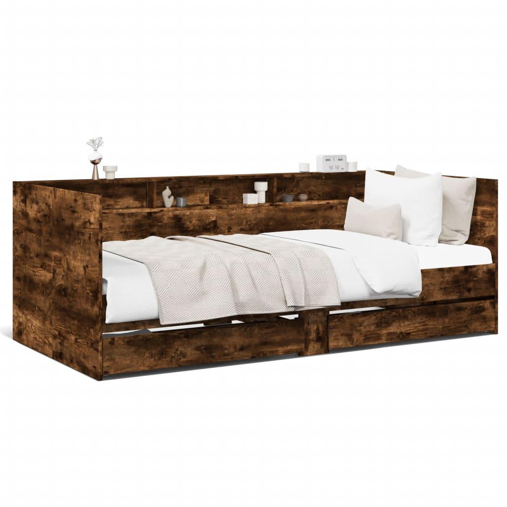 Daybed Med Skuffer 100x200 Cm Konstrueret Træ Røget Eg