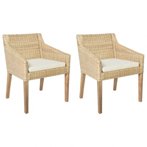 Spisebordsstole 2 stk. med hynder naturlig rattan