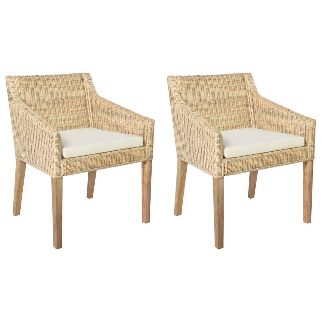 Spisebordsstole 2 stk. med hynder naturlig rattan