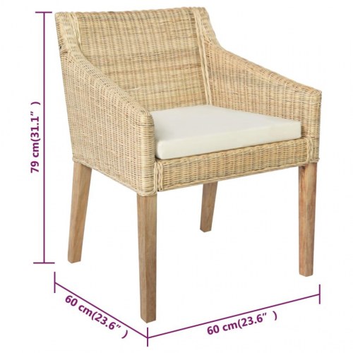 Spisebordsstole 2 stk. med hynder naturlig rattan