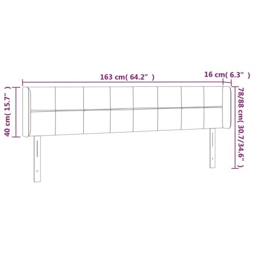 Sengegavl med LED-lys 163 x 16 x 78/88 cm fløjl - lyserød