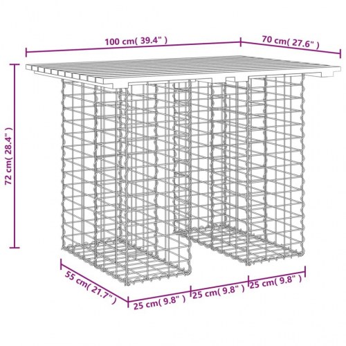 Havebord i gabiondesign 100×70×72 cm - imprægneret fyrretræ