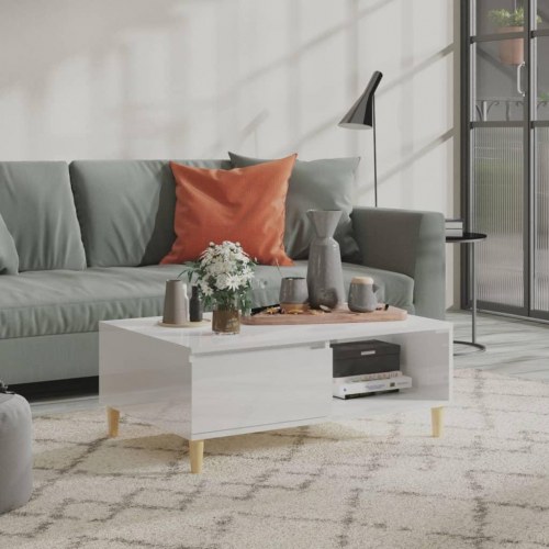Sofabord 90x60x35 cm konstrueret træ hvid højglans