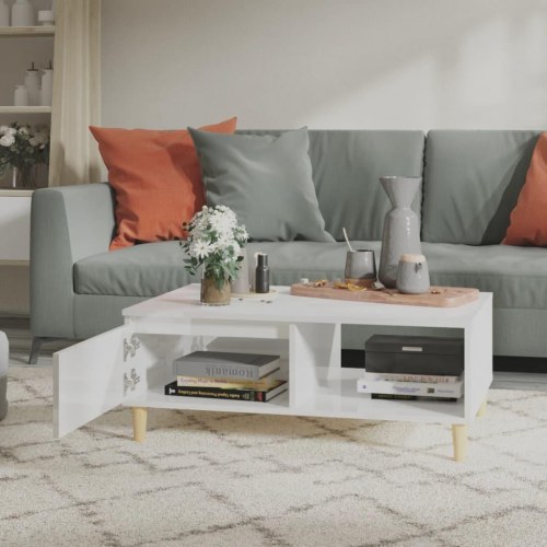 Sofabord 90x60x35 cm konstrueret træ hvid højglans
