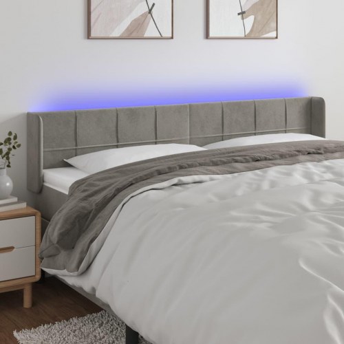 Sengegavl med LED-lys i fløjl 183 x 16 x 78/88 cm - lysegrå