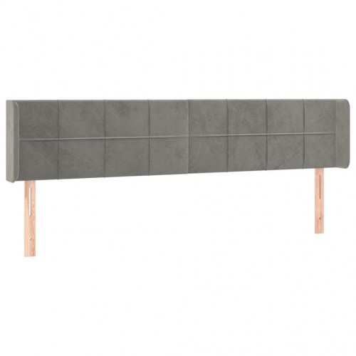 Sengegavl med LED-lys i fløjl 183 x 16 x 78/88 cm - lysegrå