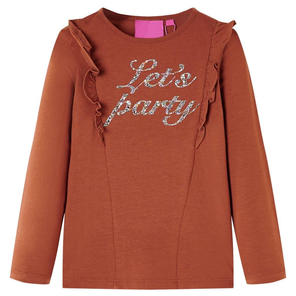 Langærmet T-shirt til børn str. 92 cognacfarvet