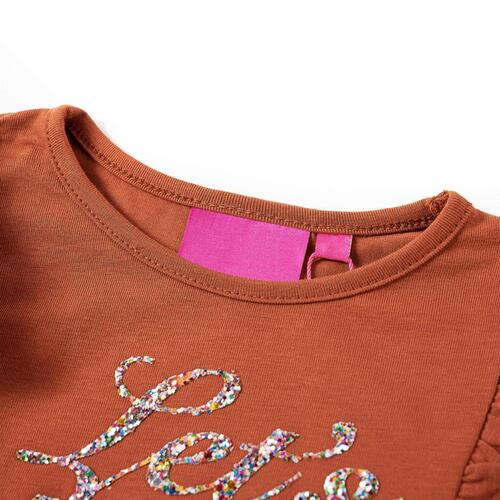 Langærmet T-shirt til børn str. 92 cognacfarvet