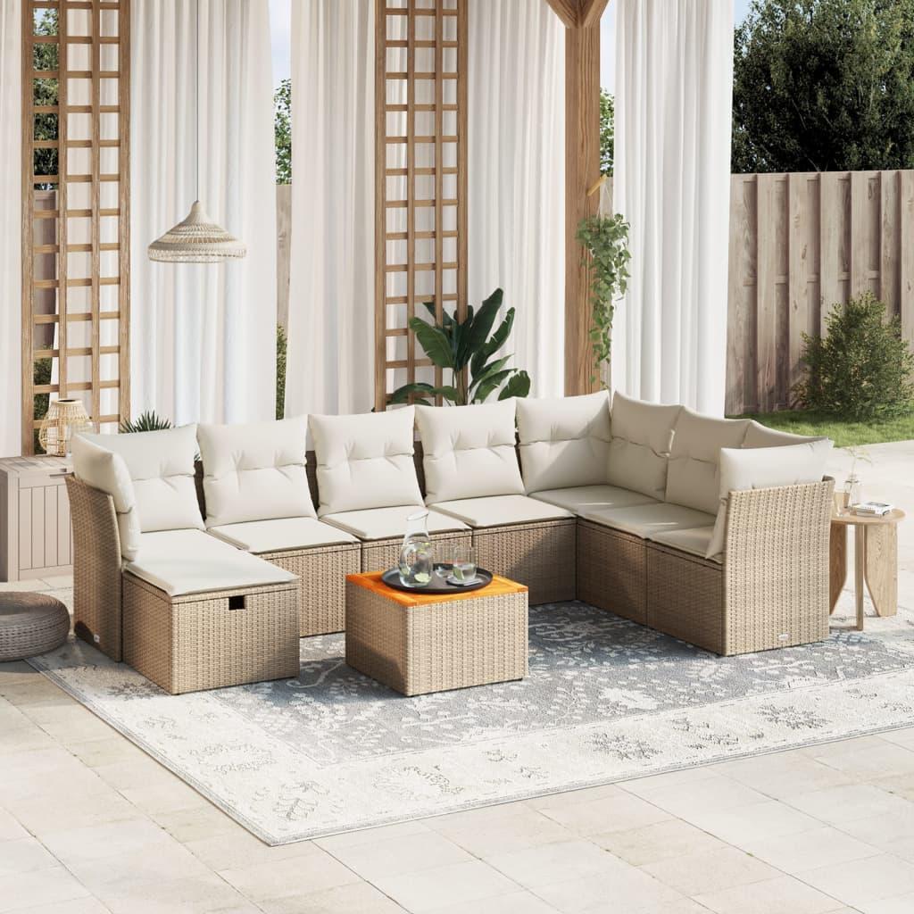 Sofasæt Til Haven 9 Dele Med Hynder Polyrattan - beige og cremefarvet / uden opbevaring