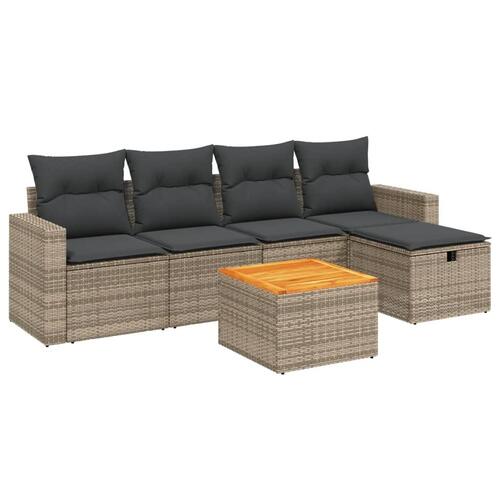 Sofasæt til haven 6 dele med hynder polyrattan grå