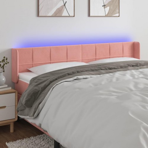 Sengegavl med LED-lys i fløjl 183 x 16 x 78/88 cm - lyserød