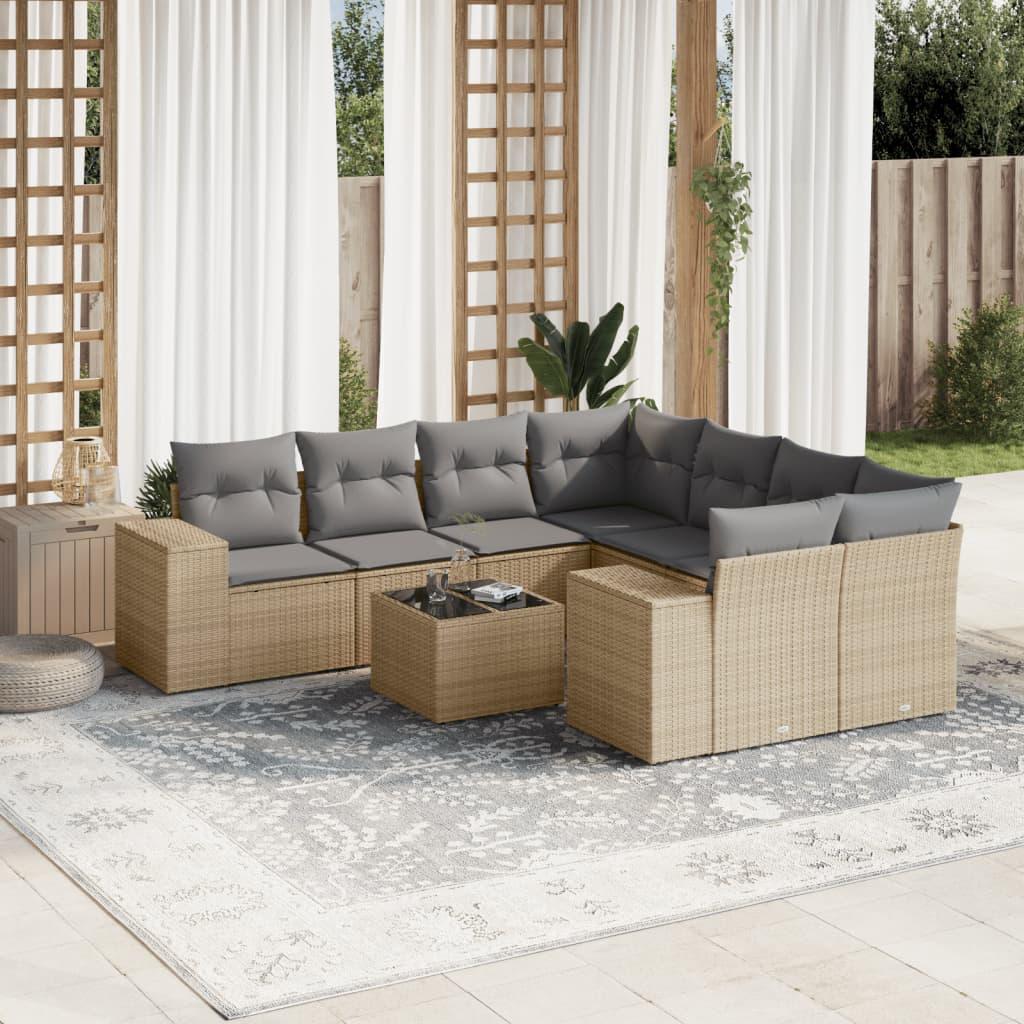 Sofasæt Til Haven 9 Dele Med Hynder Polyrattan - beige og lysegrå