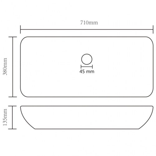 Håndvask i keramik 71×38 cm - rektangulær, mat lysegrå