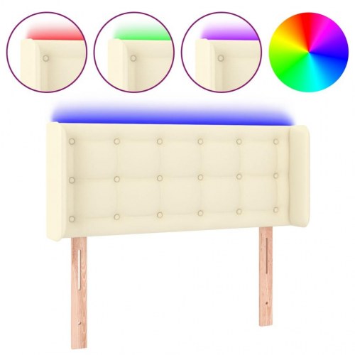 Sengegavl med LED-lys i kunstlæder - creme, 83×16×78/88 cm