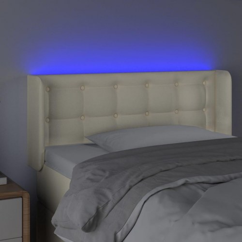 Sengegavl med LED-lys i kunstlæder - creme, 83×16×78/88 cm