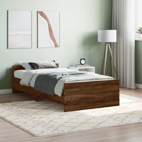 Sengeramme 90x190 cm uden madras konstrueret træ brunt eg