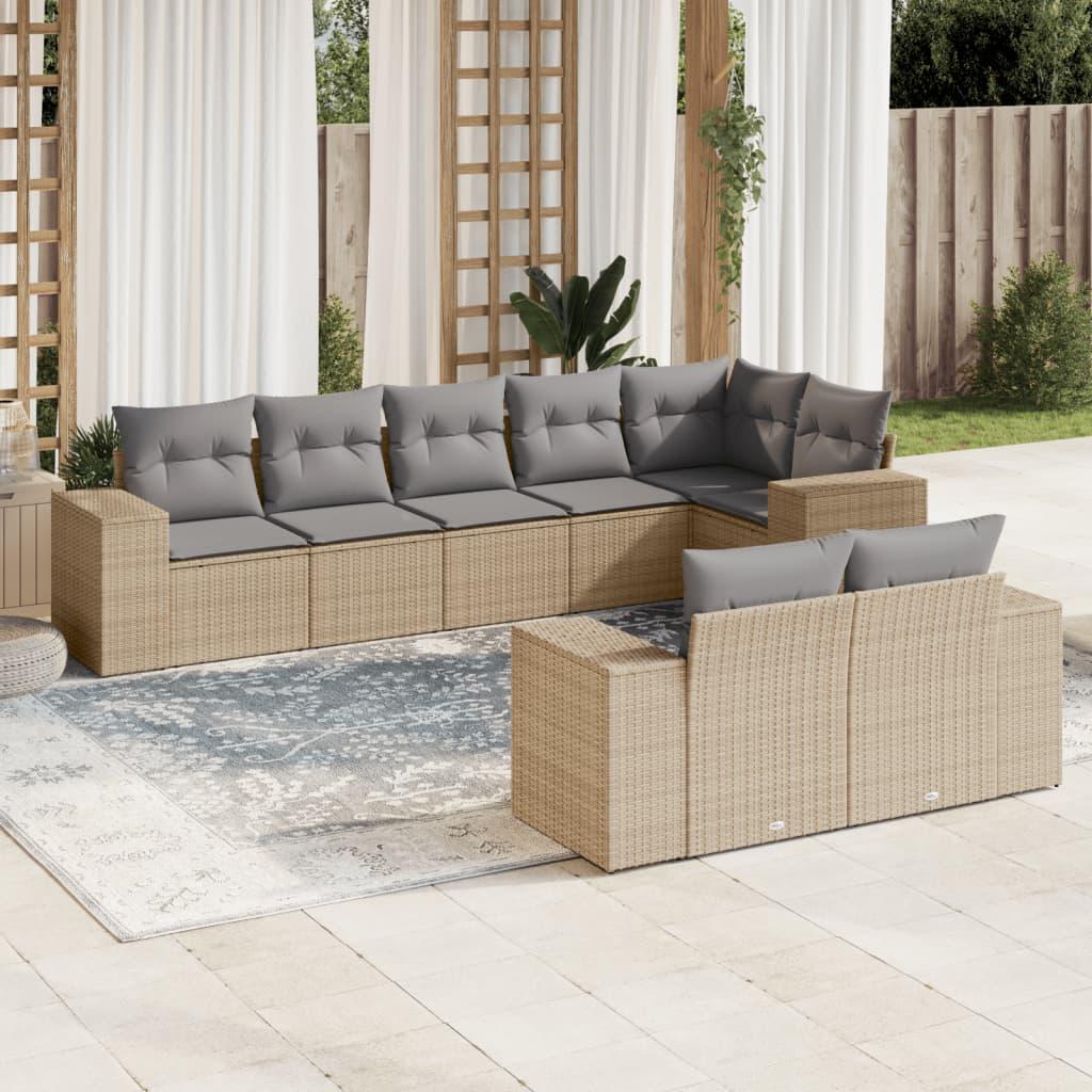 Sofasæt Til Haven 8 Dele Med Hynder Polyrattan - beige og lysegrå / Uden bord
