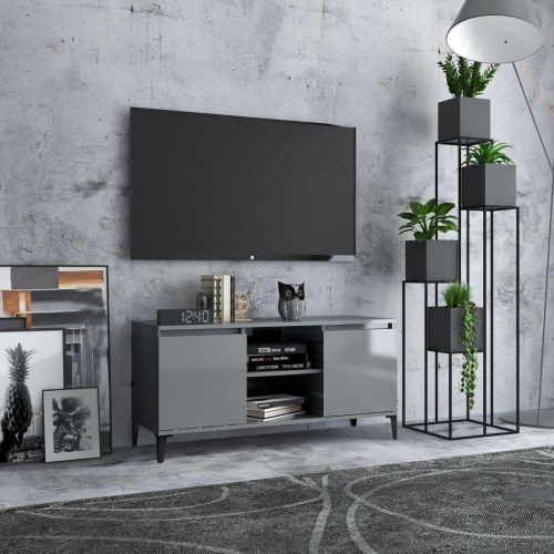Tv-skab med metalben 103,5x35x50 cm grå højglans