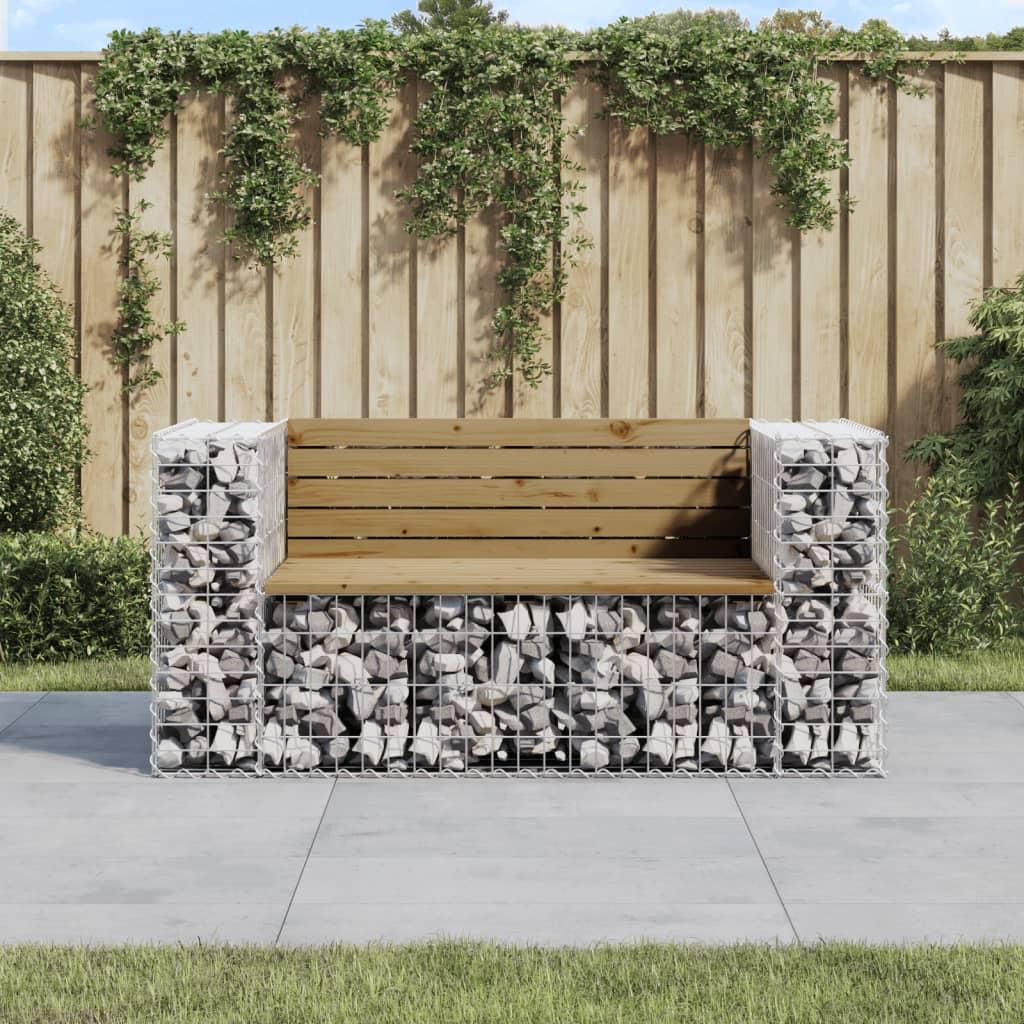 Havebænk med gabiondesign 143x71x65,5 cm imprægneret fyrretræ