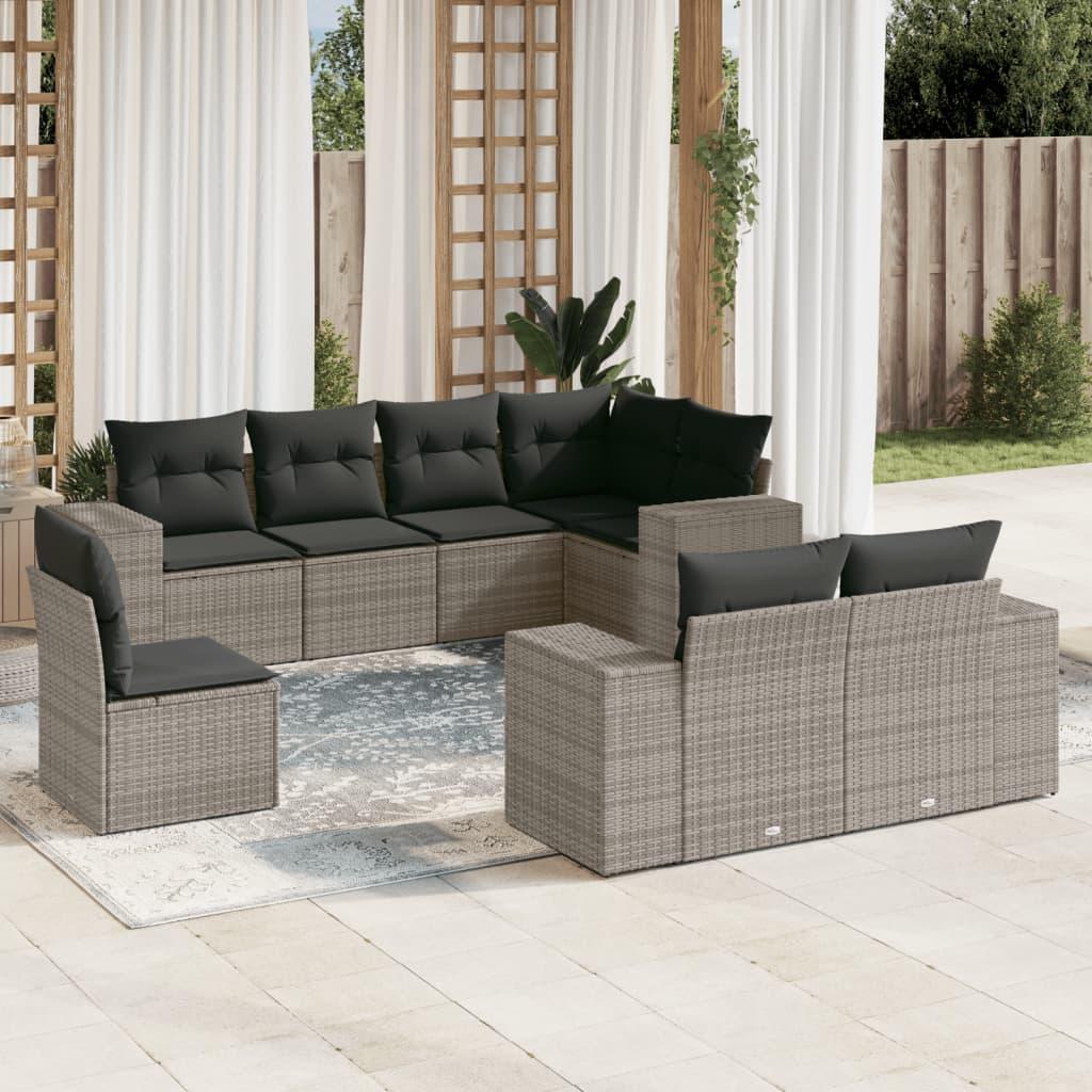 Sofasæt Til Haven 8 Dele Med Hynder Polyrattan - grå og mørkegrå / Uden bord