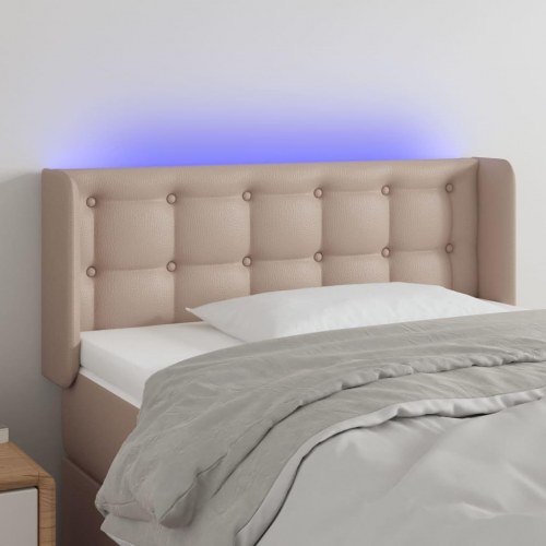 Sengegavl med LED-lys i kunstlæder 83 x 16 x 78/88 cm - cappuccino
