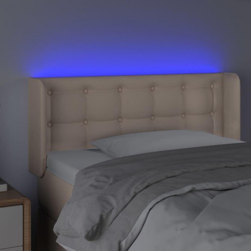 Sengegavl med LED-lys i kunstlæder 83 x 16 x 78/88 cm - cappuccino