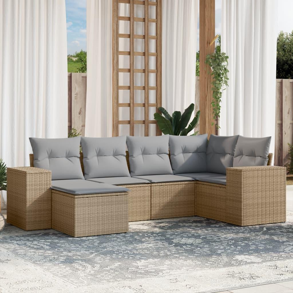 Sofasæt Til Haven 6 Dele Med Hynder Polyrattan Grå - beige og lysegrå / Uden bord