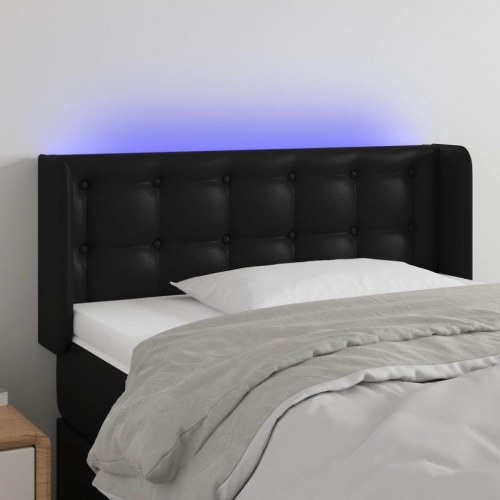 Sengegavl med LED-lys - sort, 93 x 16 x 78/88 cm