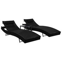 Liggestole 2 stk. med bord polyrattan og textilene sort
