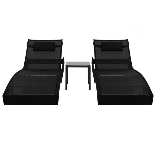 Liggestole 2 stk. med bord polyrattan og textilene sort