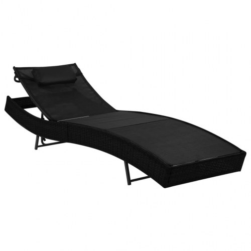 Liggestole 2 stk. med bord polyrattan og textilene sort
