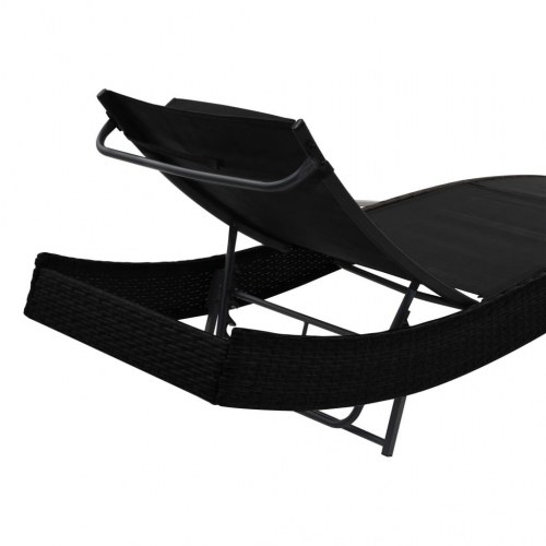 Liggestole 2 stk. med bord polyrattan og textilene sort