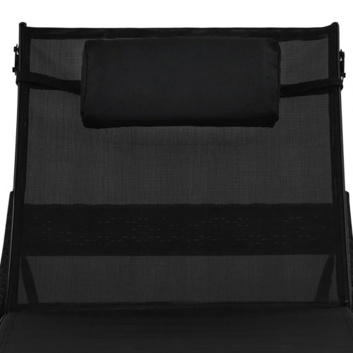 Liggestole 2 stk. med bord polyrattan og textilene sort
