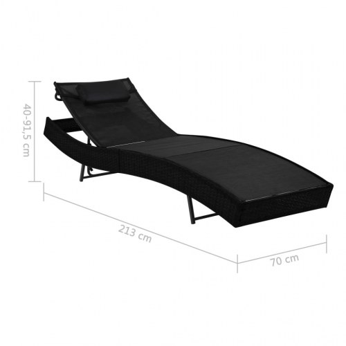 Liggestole 2 stk. med bord polyrattan og textilene sort