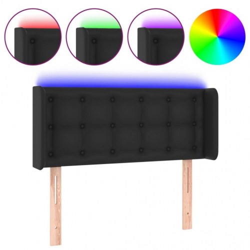 Sengegavl med LED-lys i kunstlæder 103 x 16 x 78/88 cm - sort