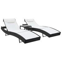 Liggestole 2 stk. med bord polyrattan og textilene sort